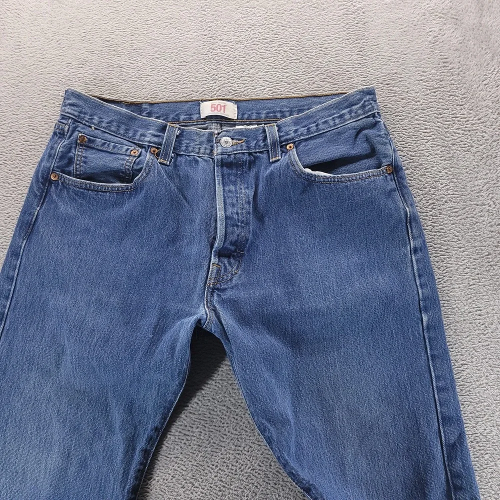 Levis 501 Jeans Mens 36x32 Blue Regular Straight Medium Wash Denim Button Fly